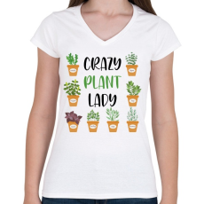 PRINTFASHION Crazy plant lady - Fekete - Női V-nyakú póló - Fehér