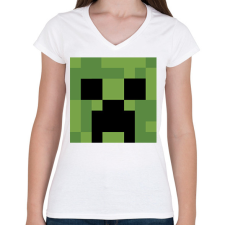 PRINTFASHION Creeper Minecraft - Női V-nyakú póló - Fehér női póló