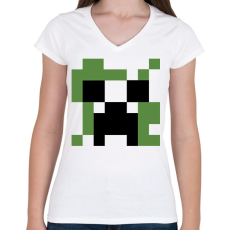 PRINTFASHION Creeper Minecraft - Női V-nyakú póló - Fehér