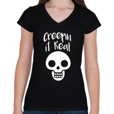 PRINTFASHION Creepin It Real Skull - Női V-nyakú póló - Fekete
