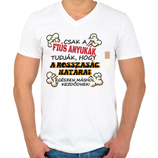 PRINTFASHION Csak a fiús anyukák tudják... - Férfi V-nyakú póló - Fehér férfi póló