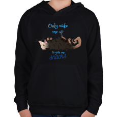 PRINTFASHION Csak akkor ébressz fel, ha nasit hozol - Gyerek kapucnis pulóver - Fekete