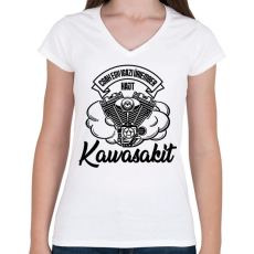 PRINTFASHION Csak egy igazi úriember hajt Kawasakit - Női V-nyakú póló - Fehér