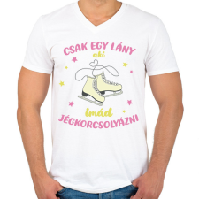 PRINTFASHION Csak egy lány aki imád jégkorcsolyázni - Férfi V-nyakú póló - Fehér férfi póló