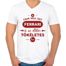 PRINTFASHION Csak kell egy Ferrari - Férfi V-nyakú póló - Fehér
