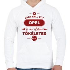 PRINTFASHION Csak kell egy Opel - Férfi kapucnis pulóver - Fehér férfi pulóver, kardigán
