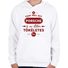 PRINTFASHION Csak kell egy Porsche - Gyerek kapucnis pulóver - Fehér gyerek pulóver, kardigán