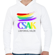 PRINTFASHION CSAK LÁNYOKKAL HÁLOK  - Férfi kapucnis pulóver - Fehér férfi pulóver, kardigán