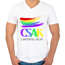 PRINTFASHION CSAK LÁNYOKKAL HÁLOK  - Férfi V-nyakú póló - Fehér férfi póló