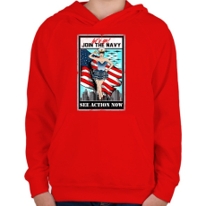 PRINTFASHION Csatlakozz a tengerészethez - Gyerek kapucnis pulóver - Piros