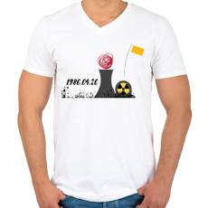 PRINTFASHION CSERNOBIL - Férfi V-nyakú póló - Fehér