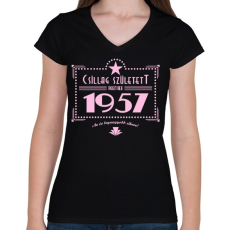 PRINTFASHION csillag-1957-pink - Női V-nyakú póló - Fekete
