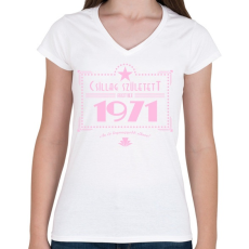 PRINTFASHION csillag-1971-pink - Női V-nyakú póló - Fehér