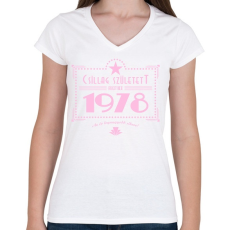 PRINTFASHION csillag-1978-pink - Női V-nyakú póló - Fehér