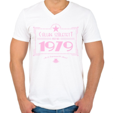 PRINTFASHION csillag-1979-pink - Férfi V-nyakú póló - Fehér