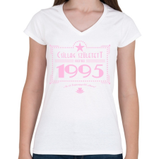 PRINTFASHION csillag-1995-pink - Női V-nyakú póló - Fehér női póló