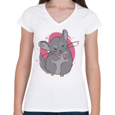 PRINTFASHION Csincsilla - Női V-nyakú póló - Fehér