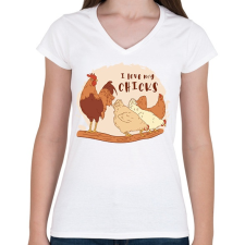 PRINTFASHION Csirkék - Női V-nyakú póló - Fehér női póló