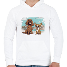 PRINTFASHION Csivava és spániel - Férfi kapucnis pulóver - Fehér férfi pulóver, kardigán