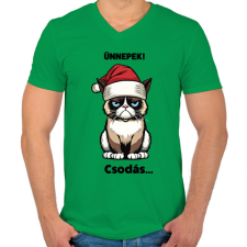 PRINTFASHION Csodás grumpy cat - Férfi V-nyakú póló - Zöld férfi póló
