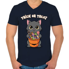 PRINTFASHION Csokit vagy csalunk - Férfi V-nyakú póló - Sötétkék férfi póló