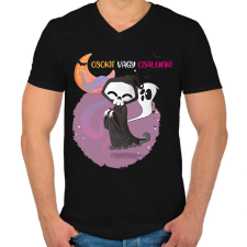 PRINTFASHION Csokit vagy csalunk halloween csontváz - Férfi V-nyakú póló - Fekete férfi póló