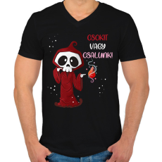 PRINTFASHION Csokit vagy csalunk halloween csontváz - Férfi V-nyakú póló - Fekete