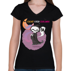 PRINTFASHION Csokit vagy csalunk halloween csontváz - Női V-nyakú póló - Fekete