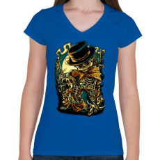 PRINTFASHION Csont bandita - Női V-nyakú póló - Királykék