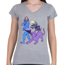 PRINTFASHION Csontváz a tengerparton - Női V-nyakú póló - Sport szürke női póló