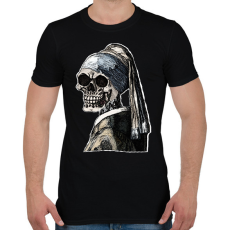 PRINTFASHION (Csontváz) Leány gyöngy fülbevalóval  - Férfi póló - Fekete