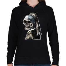 PRINTFASHION (Csontváz) Leány gyöngy fülbevalóval  - Női kapucnis pulóver - Fekete női pulóver, kardigán