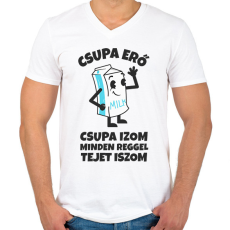 PRINTFASHION CSUPA ERŐ CSUPA IZOM - Férfi V-nyakú póló - Fehér
