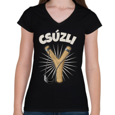 PRINTFASHION CSÚZLI - Női V-nyakú póló - Fekete női póló