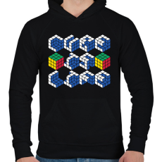 PRINTFASHION Cube id life - Férfi kapucnis pulóver - Fekete