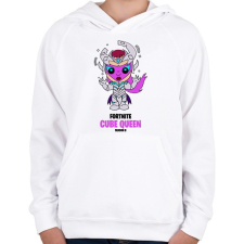 PRINTFASHION Cube Queen - Fortnite Season 8 - Gyerek kapucnis pulóver - Fehér gyerek pulóver, kardigán