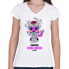 PRINTFASHION Cube Queen - Fortnite Season 8 - Női V-nyakú póló - Fehér női póló