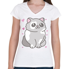 PRINTFASHION Cuki cica - Női V-nyakú póló - Fehér