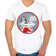 PRINTFASHION Cuki cicák - Férfi V-nyakú póló - Fehér