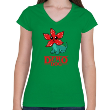 PRINTFASHION Cuki demodog - Női V-nyakú póló - Zöld női póló