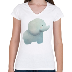 PRINTFASHION Cuki elefánt - Női V-nyakú póló - Fehér