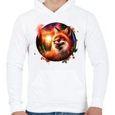 PRINTFASHION Cuki erdei róka - Férfi kapucnis pulóver - Fehér férfi pulóver, kardigán