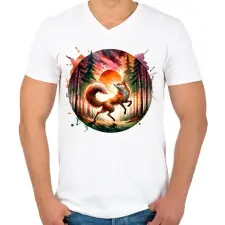 PRINTFASHION Cuki erdei róka - Férfi V-nyakú póló - Fehér férfi póló