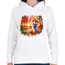 PRINTFASHION Cuki erdei róka - Női kapucnis pulóver - Fehér női pulóver, kardigán