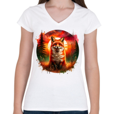 PRINTFASHION Cuki erdei róka - Női V-nyakú póló - Fehér