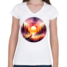PRINTFASHION Cuki erdei róka - Női V-nyakú póló - Fehér női póló