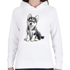 PRINTFASHION Cuki Husky Kölyök - Női kapucnis pulóver - Fehér