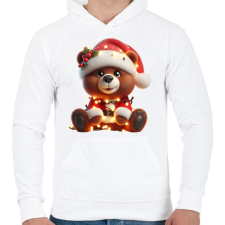 PRINTFASHION Cuki karácsonyi maci - Férfi kapucnis pulóver - Fehér férfi pulóver, kardigán