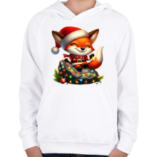 PRINTFASHION Cuki karácsonyi róka - Gyerek kapucnis pulóver - Fehér gyerek pulóver, kardigán