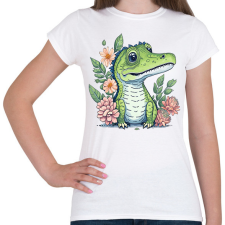 PRINTFASHION Cuki krokodil virágokkal - Női póló - Fehér női póló
